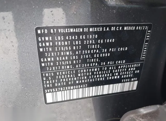 3VV5X7B2XRM009437 2024 2024 Volkswagen Taos- 1-5T S 9