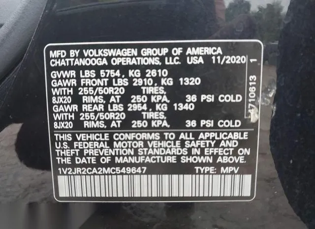 1V2JR2CA2MC549647 2021 2021 Volkswagen Atlas- 3-6L V6 Se W/ 9