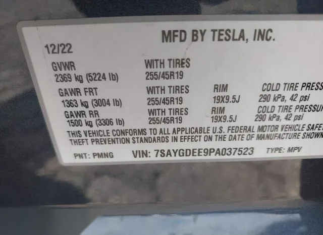 7SAYGDEE9PA037523 2023 2023 Tesla Model Y- Awd/Long Range D 9