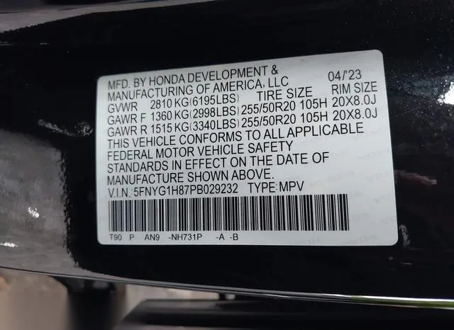 5FNYG1H87PB029232 2023 2023 Honda Pilot- Awd Elite 9