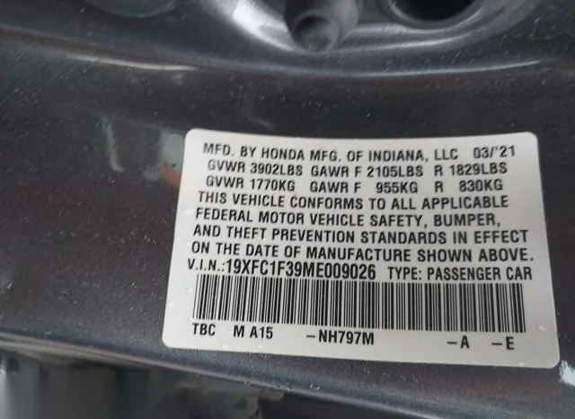 19XFC1F39ME009026 2021 2021 Honda Civic- EX 9