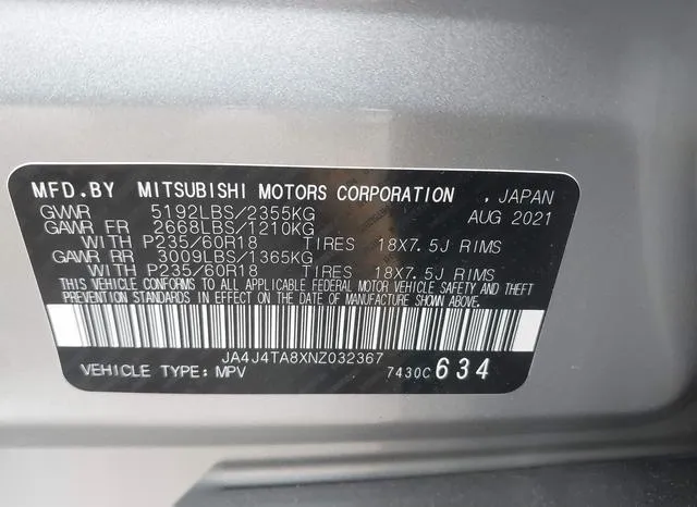 JA4J4TA8XNZ032367 2022 2022 Mitsubishi Outlander- Es 2-5 S-Awc 9