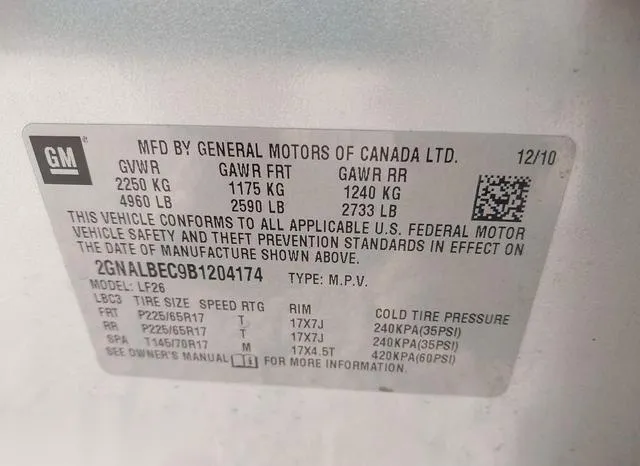 2GNALBEC9B1204174 2011 2011 Chevrolet Equinox- LS 9