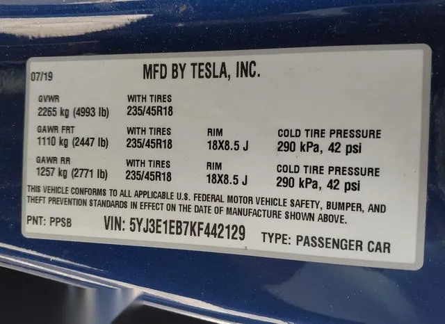 5YJ3E1EB7KF442129 2019 2019 Tesla Model 3- Long Range/Perfor 9