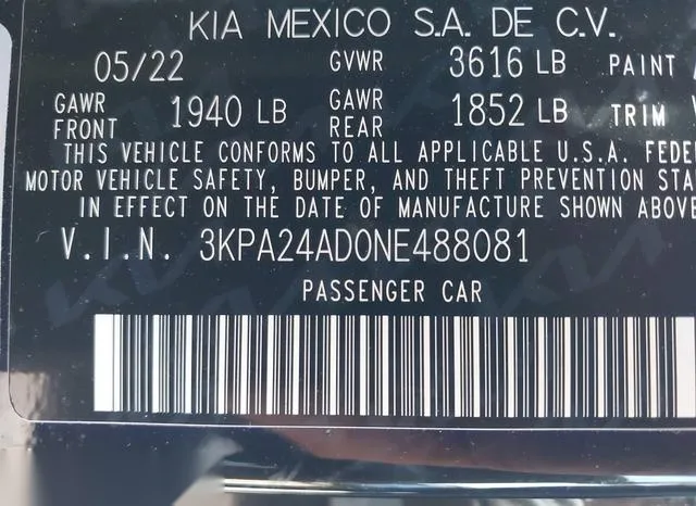 3KPA24AD0NE488081 2022 2022 KIA Rio- S 9