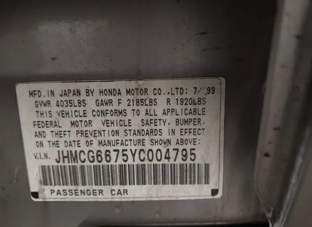 JHMCG6675YC004795 2000 2000 Honda Accord- 2-3 EX 9