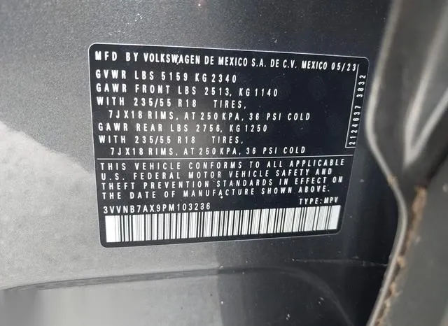 3VVNB7AX9PM103236 2023 2023 Volkswagen Tiguan- 2-0T Se 9