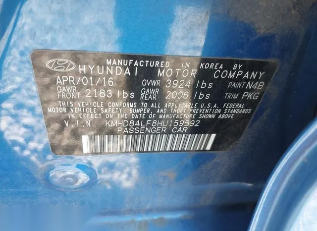 KMHD84LF8HU159592 2017 2017 Hyundai Elantra- SE 9