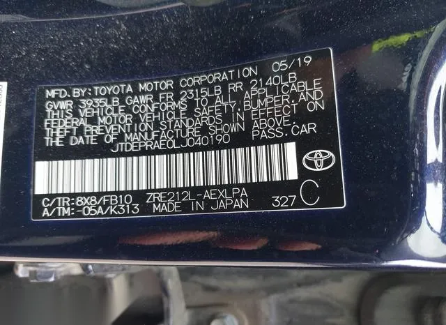 JTDEPRAE0LJ040190 2020 2020 Toyota Corolla- LE 9