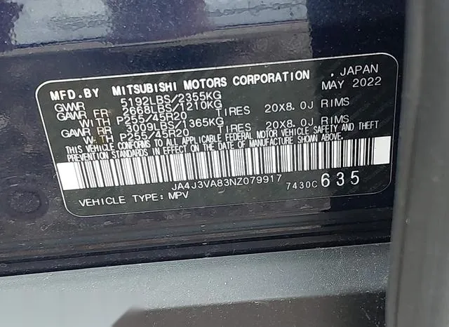 JA4J3VA83NZ079917 2022 2022 Mitsubishi Outlander- Sel Specia 9