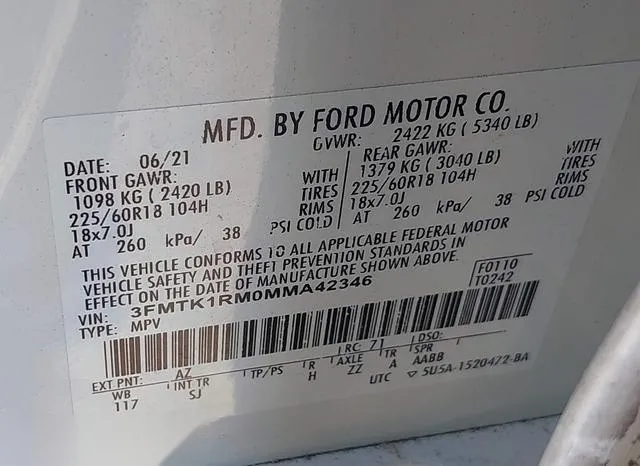 3FMTK1RM0MMA42346 2021 2021 Ford Mustang Mach-E- Select 9