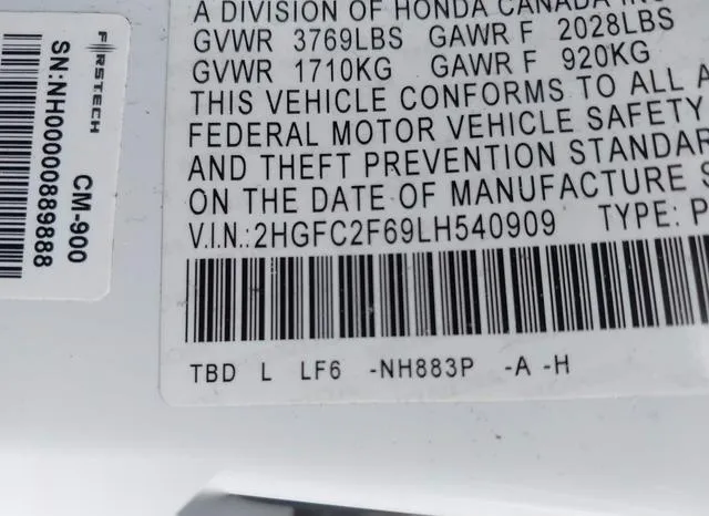 2HGFC2F69LH540909 2020 2020 Honda Civic- LX 9