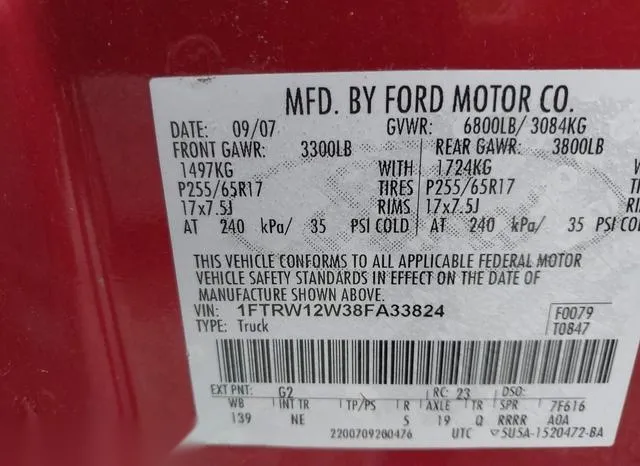 1FTRW12W38FA33824 2008 2008 Ford F-150- 60Th Anniversary/Fx 9