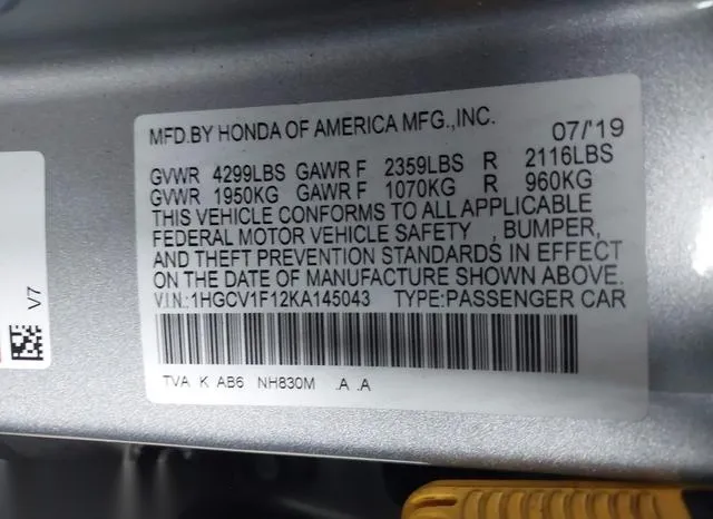 1HGCV1F12KA145043 2019 2019 Honda Accord- LX 9