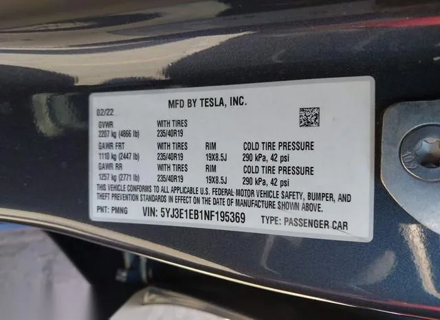 5YJ3E1EB1NF195369 2022 2022 Tesla Model 3- Long Range Dual M 9