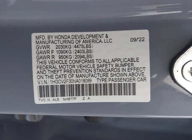 1HGCV2F30NA018089 2022 2022 Honda Accord- Sport 2-0T 9