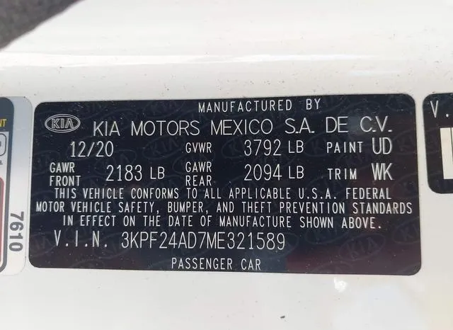 3KPF24AD7ME321589 2021 2021 KIA Forte- Lxs 9