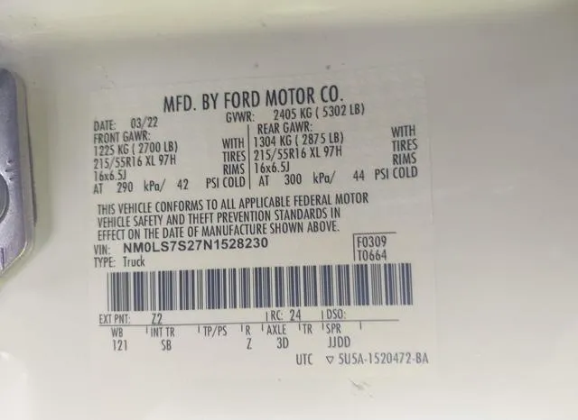 NM0LS7S27N1528230 2022 2022 Ford Transit- Connect XL 9