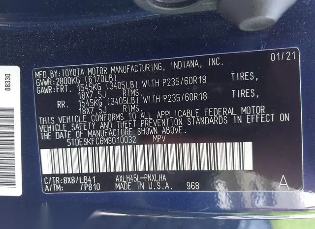 5TDESKFC6MS010032 2021 2021 Toyota Sienna- Platinum 9