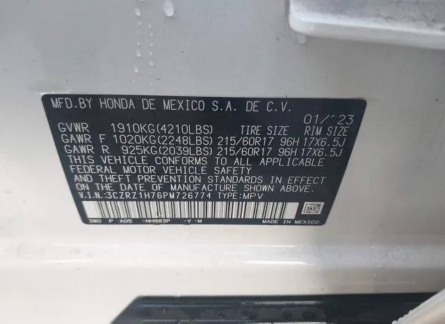 3CZRZ1H76PM726774 2023 2023 Honda HR-V- 2Wd Ex-L 9