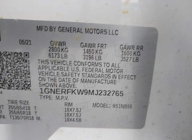 1GNERFKW9MJ232765 2021 2021 Chevrolet Traverse- Fwd Ls 9