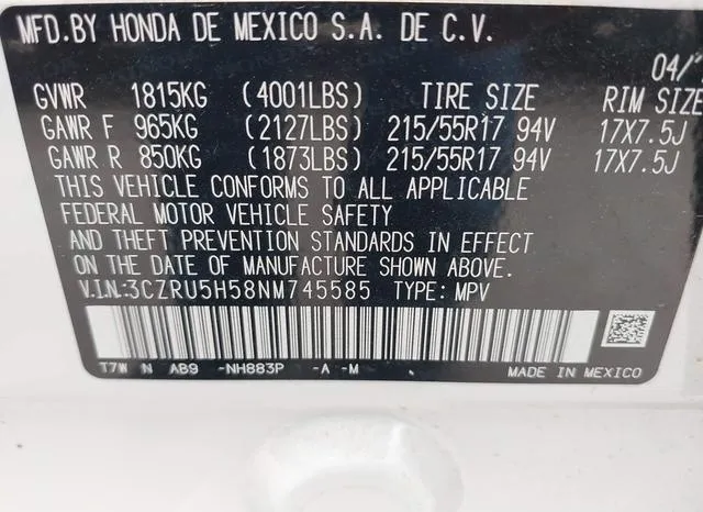 3CZRU5H58NM745585 2022 2022 Honda HR-V- 2Wd Ex 9