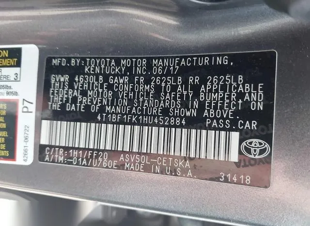 4T1BF1FK1HU452884 2017 2017 Toyota Camry- SE 9