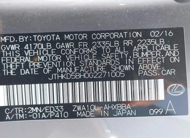 JTHKD5BH0G2271005 2016 2016 Lexus CT- 200H 9