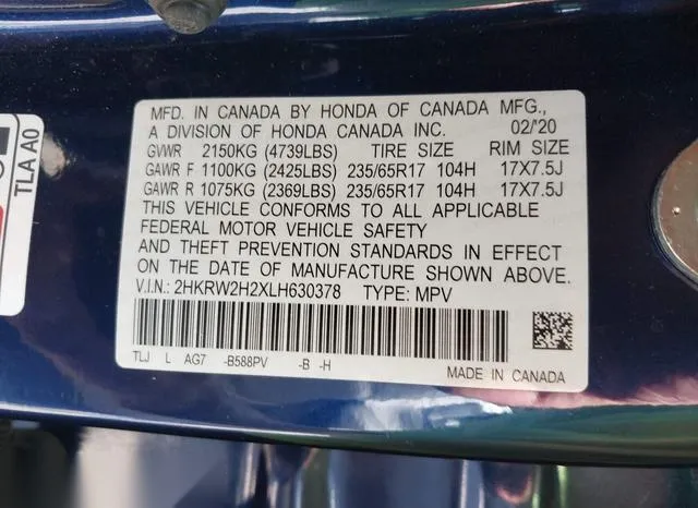 2HKRW2H2XLH630378 2020 2020 Honda CR-V- Awd Lx 9