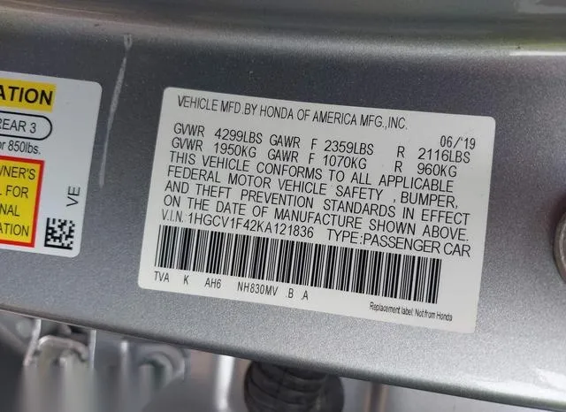 1HGCV1F42KA121836 2019 2019 Honda Accord- EX 9