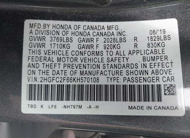 2HGFC2F66KH570108 2019 2019 Honda Civic- LX 9