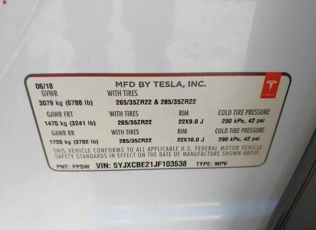 5YJXCBE21JF103538 2018 2018 Tesla Model X- 100D/75D/P100D 9