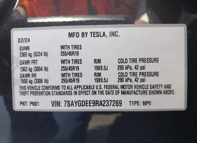 7SAYGDEE9RA237269 2024 2024 Tesla Model Y- Long Range Dual M 9