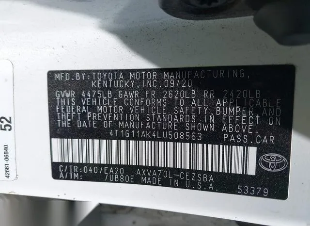 4T1G11AK4LU508563 2020 2020 Toyota Camry- SE 9