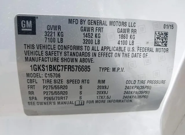 1GKS1BKC7FR576685 2015 2015 GMC Yukon- Slt 9