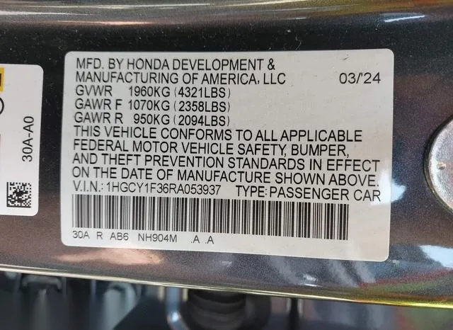 1HGCY1F36RA053937 2024 2024 Honda Accord- EX 9