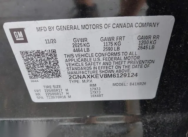 2GNAXKEV8M6129124 2021 2021 Chevrolet Equinox- Fwd Lt 9