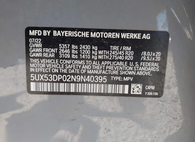 5UX53DP02N9N40395 2022 2022 BMW X3- Xdrive30I 9