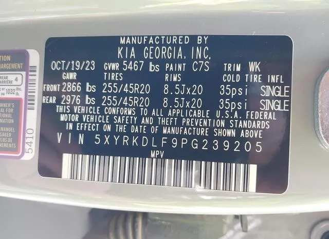 5XYRKDLF9PG239205 2023 2023 KIA Sorento- SX 9