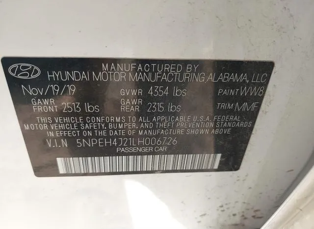 5NPEH4J21LH006726 2020 2020 Hyundai Sonata- Limited 9