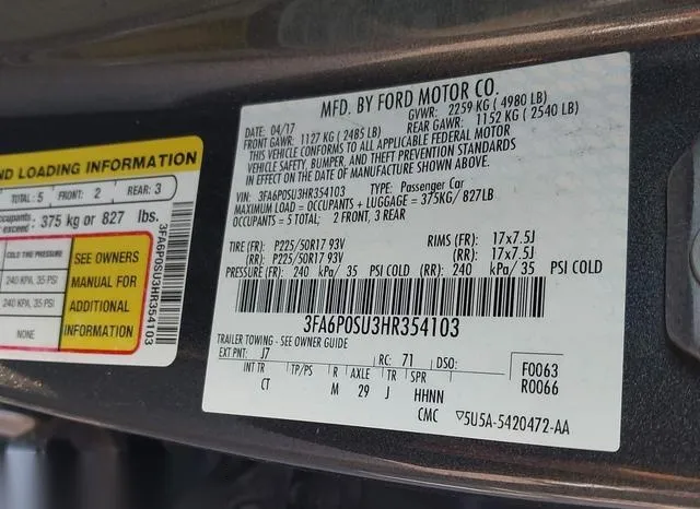 3FA6P0SU3HR354103 2017 2017 Ford Fusion- Energi Titanium 9