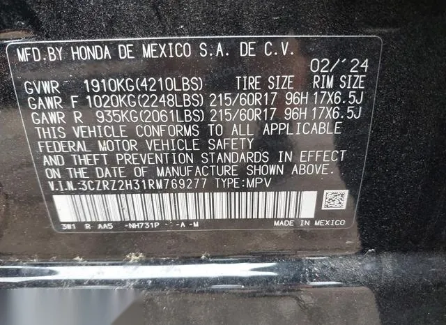 3CZRZ2H31RM769277 2024 2024 Honda HR-V- Awd Lx 9