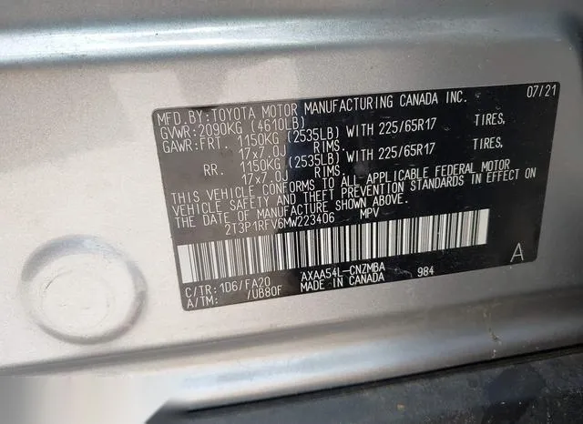 2T3P1RFV6MW223406 2021 2021 Toyota RAV4- Xle 9