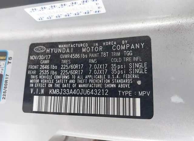 KM8J33A40JU643212 2018 2018 Hyundai Tucson- Sel 9