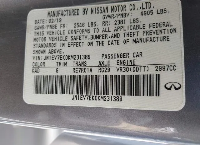 JN1EV7EK0KM231389 2019 2019 Infiniti Q60- 3-0T Luxe 9