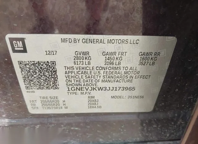 1GNEVJKW3JJ173965 2018 2018 Chevrolet Traverse- Premier 9