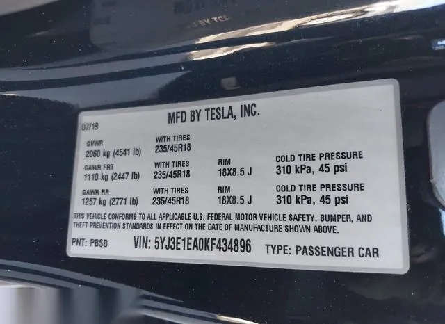 5YJ3E1EA0KF434896 2019 2019 Tesla Model 3- Long Range/Mid Ra 9