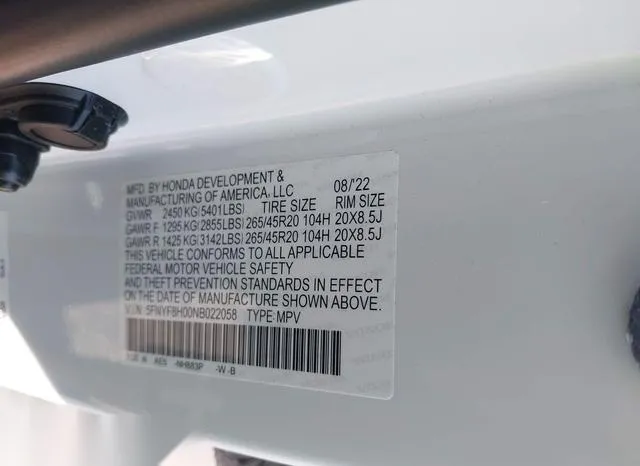 5FNYF8H00NB022058 2022 2022 Honda Passport- Awd Elite 9