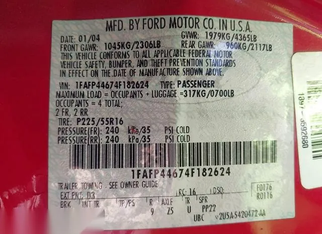 1FAFP44674F182624 2004 2004 Ford Mustang 9