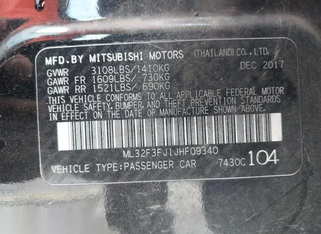 ML32F3FJ1JHF09340 2018 2018 Mitsubishi Mirage- G4 ES 9